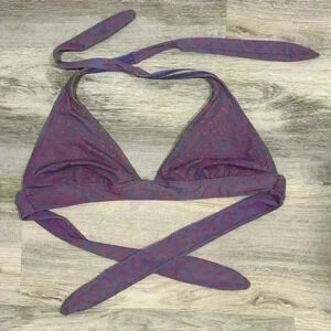 Victoria's Secret Bikini Swimsuit Top Only Halter Tie Purple Red No Pads Size L